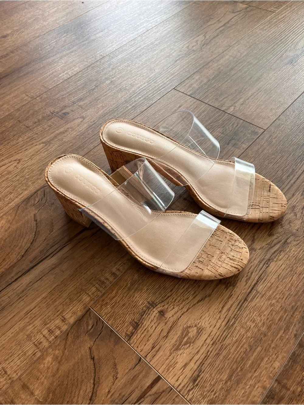 COUTGO Clear Strap Cork Heel Sandals